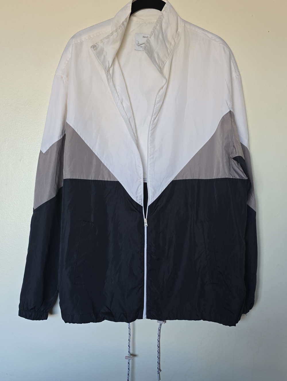 Bershka White Gray Black Colorblock Lightweight Jacket